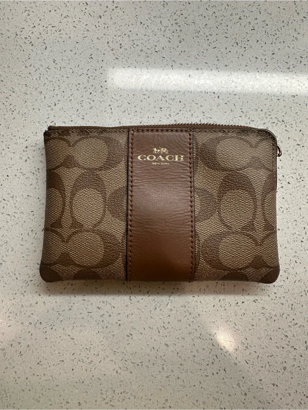 Coach Signature Corner Zip Wristlet F58035 Khaki Saddle Brown